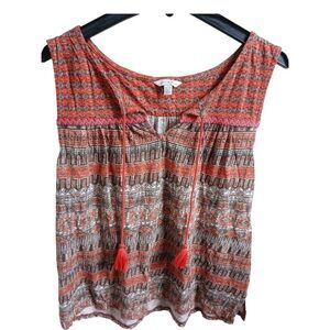 Lucky Brand Boho Orange and Brown Patterned Blouse Size Medium